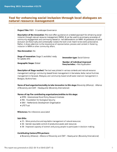 Tool for enhancing social inclusion through local dialogues on natural resource management