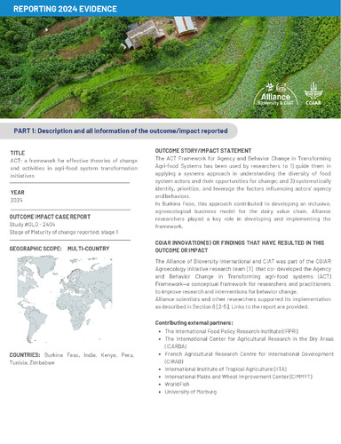 ACT: a framework for effective theories of change and activities in agri-food system transformation initiatives