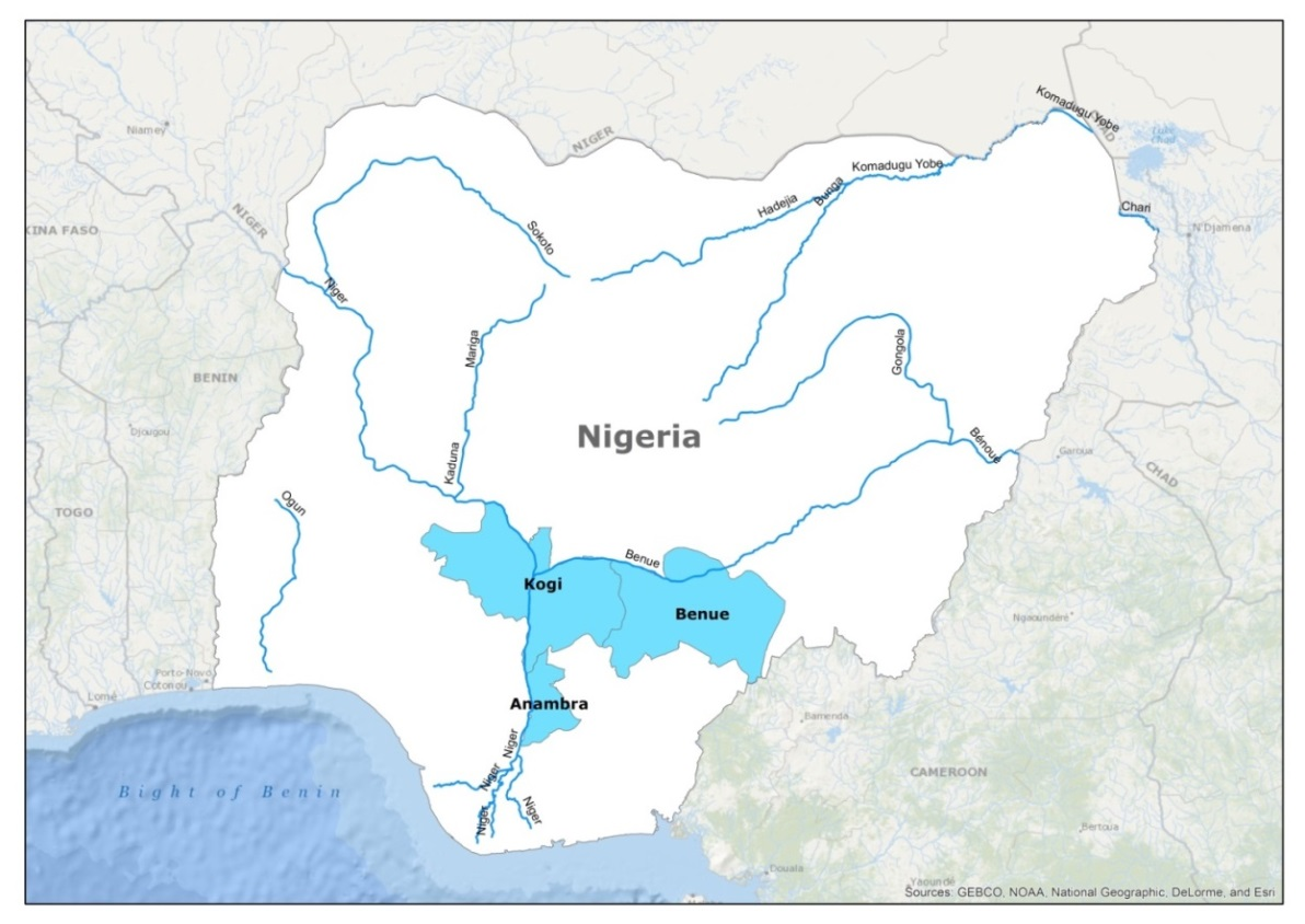 Maximum flood inundation extent derived using MODIS 8-day 500m surface reflectance data for Nigeria (2007073)