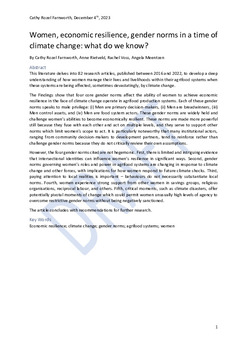 Women, economic resilience, gender norms in a time of climate change ...