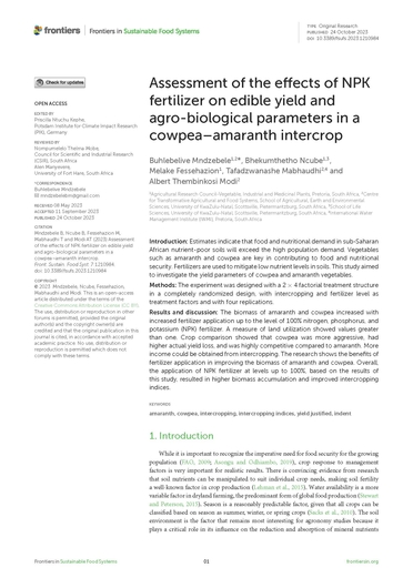 Assessment of the effects of NPK fertilizer on edible yield and agro-biological parameters in a cowpea–amaranth intercrop