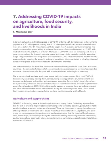 Addressing COVID-19 impacts on agriculture, food security, and livelihoods in India