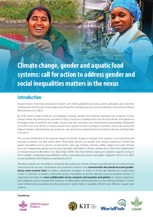 Climate change, gender and aquatic food systems: call for action to address gender and social inequalities matters in the nexus