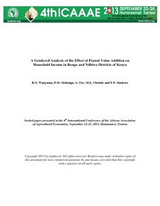 A Gendered Analysis of the Effect of Peanut Value Addition on Household Income in Rongo and Ndhiwa Districts of Kenya