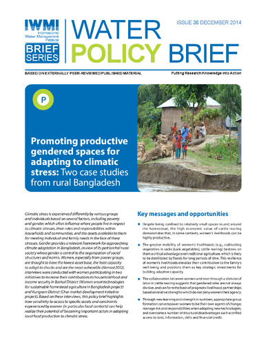 Promoting productive gendered spaces for adapting to climatic stress: two case studies from rural Bangladesh