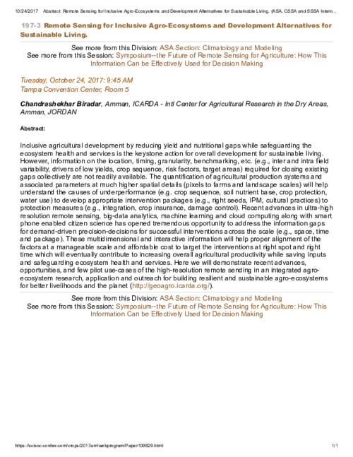 Remote Sensing for Inclusive Agro-Ecosystems and Development Alternatives for Sustainable Living