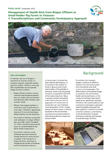 Management of health risk from biogas effluent at smallholder pig farms in Vietnam: A transdisciplinary and community participatory approach