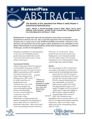 The quantity of zinc absorbed from wheat in adult women Is enhanced by biofortification