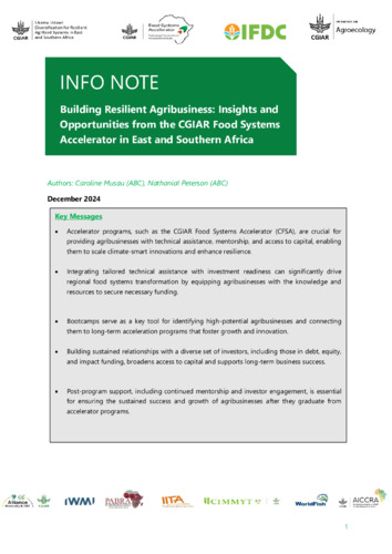 Building resilient agribusiness: Insights and opportunities from the CGIAR food systems accelerator in East and Southern Africa