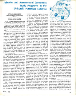 Fisheries and aquacultural economics study programs at the Universiti Petanian Malaysia