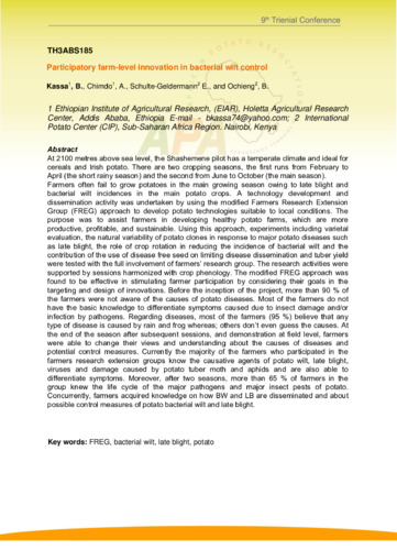 Participatory farm-level innovation in bacterial wilt control.