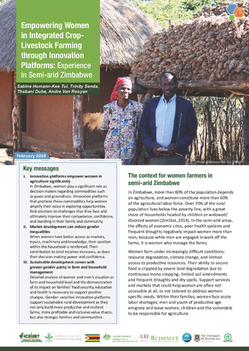 Empowering women in integrated crop-livestock farming through innovation platforms: Experience in semi-arid Zimbabwe