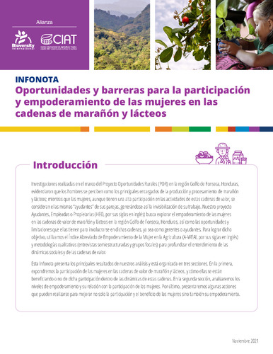 Oportunidades y barreras para la participación y empoderamiento de las mujeres en las cadenas de marañón y lácteos