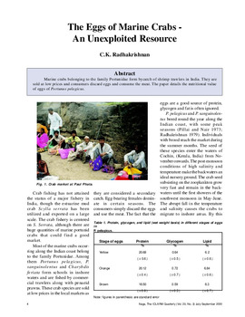 The eggs of marine crabs - an unexploited resource