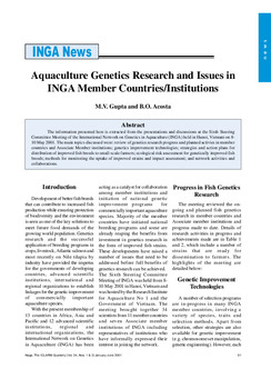 Aquaculture genetics research and issues in INGA member countries/institutions