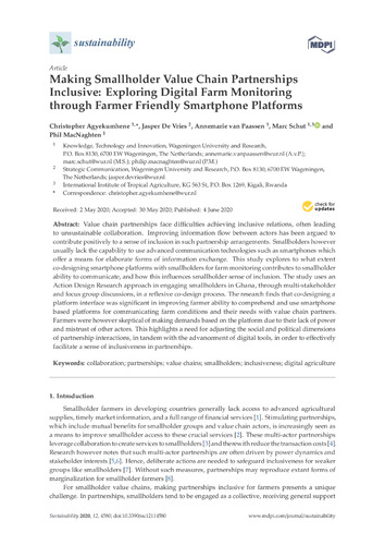 Making smallholder value chain partnerships inclusive: exploring digital farm monitoring through farmer friendly smartphone platforms