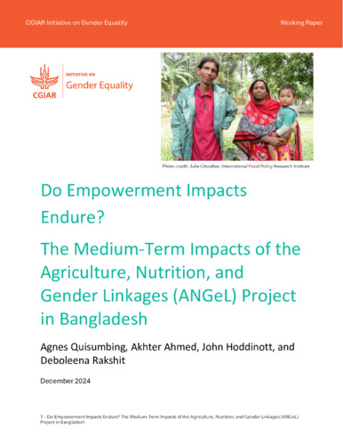 Do empowerment impacts endure? The medium-term impacts of the Agriculture, Nutrition, and  Gender Linkages (ANGeL) Project in Bangladesh