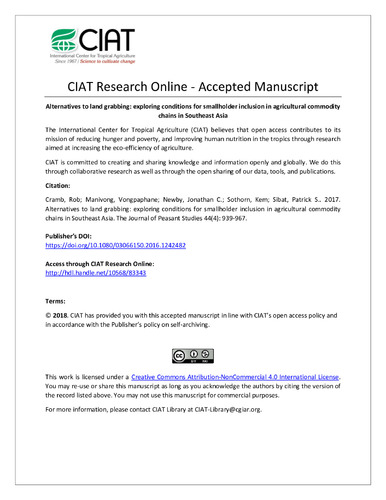 Alternatives to land grabbing: exploring conditions for smallholder inclusion in agricultural commodity chains in Southeast Asia