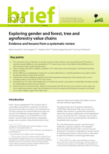 Exploring gender and forest, tree and agroforestry value chains: Evidence and lessons from a systematic review