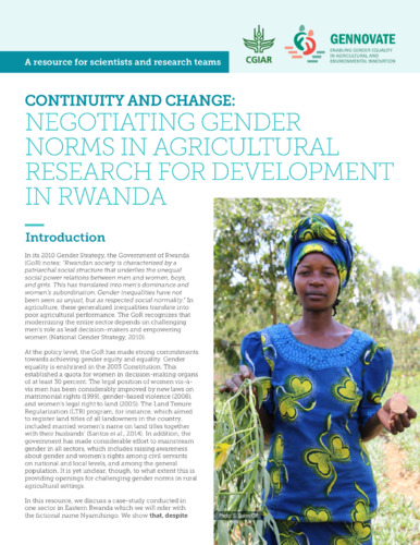 Continuity and change: Negotiating gender norms in agricultural research for development in Rwanda