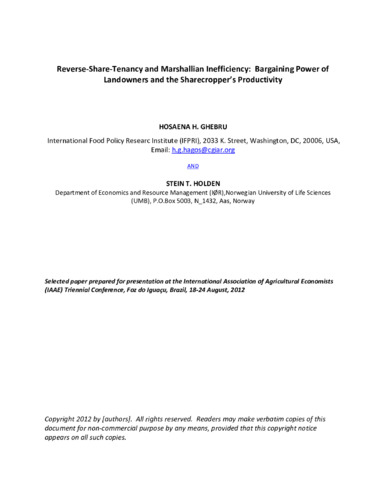 Reverse-share-tenancy and Marshallian inefficiency: Bargaining power of landowners and the sharecropper’s productivity