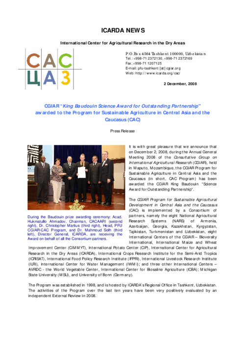 CGIAR “King Baudouin Science Award for Outstanding Partnership