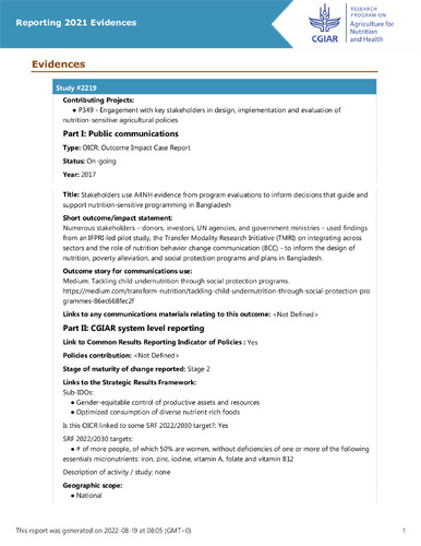 Stakeholders use A4NH evidence from program evaluations to inform decisions that guide and support nutrition-sensitive programming in Bangladesh