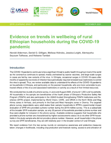 Evidence on trends in wellbeing of rural Ethiopian households during the COVID-19 pandemic
