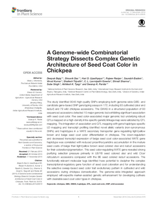 A Genome-wide Combinatorial Strategy Dissects Complex Genetic Architecture of Seed Coat Color in Chickpea