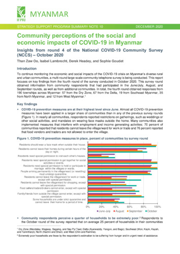 Community perceptions of the social and economic impacts of COVID-19 in Myanmar: Insights from round 4 of the National COVID-19 Community Survey (NCCS) – October 2020