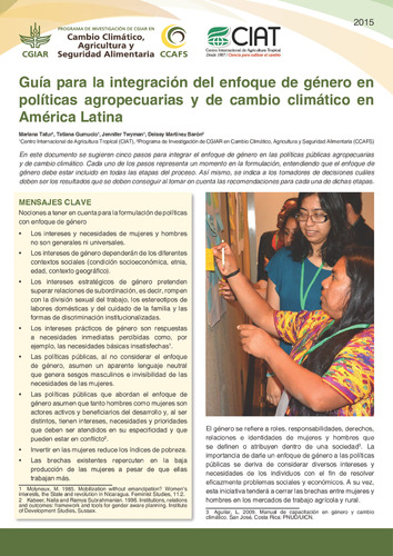 Guía para la integración del enfoque de género en políticas agropecuarias y de cambio climático en América Latina