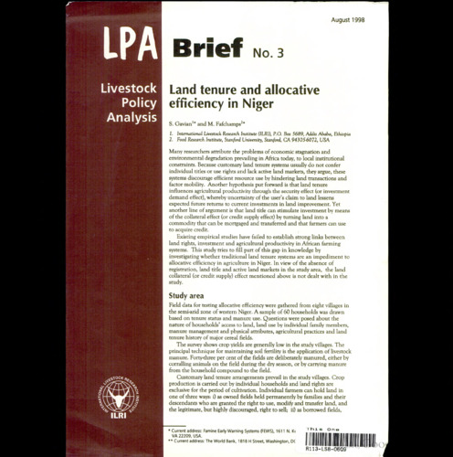 Land tenure and allocative efficiency in Niger