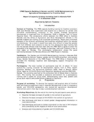 Report of the IPMS capacity building workshop on gender and HIV/AIDS mainstreaming in agricultural development for frontline staff, Alamata PLW, 2-6 December 2008