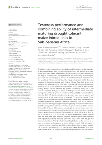 Testcross performance and combining ability of intermediate maturing drought tolerant maize inbred lines in Sub-Saharan Africa