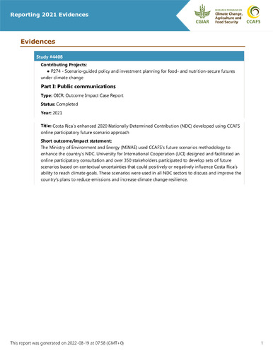 Costa Rica´s enhanced 2020 Nationally Determined Contribution (NDC) developed using CCAFS online participatory future scenario approach