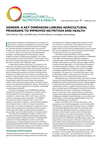 Gender: A key dimension linking agricultural programs to improved nutrition and health