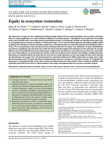 Equity in ecosystem restoration