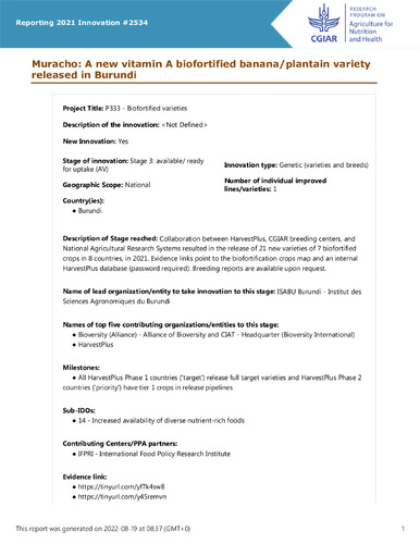 Muracho: A new vitamin A biofortified banana/plantain variety released in Burundi