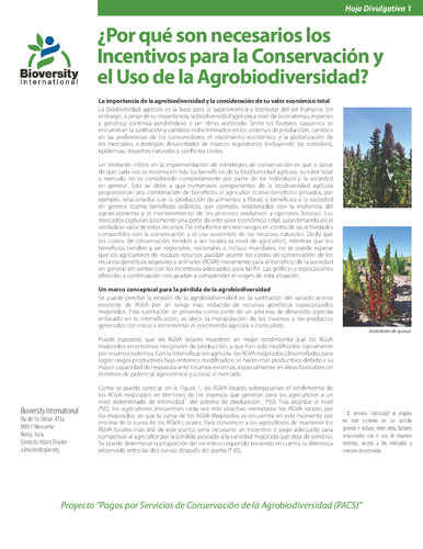 Hoja divulgativa 1: ¿Por qué son necesarios los incentivos para la conservación y el uso de la agrobiodiversidad?