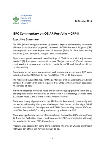 ISPC Commentary on CGIAR Portfolio – CRP-II