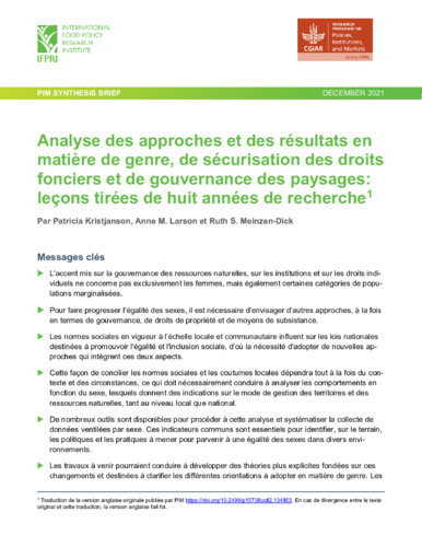 Exploring gender, tenure security, and landscape governance approaches and findings: Lessons from eight years of research