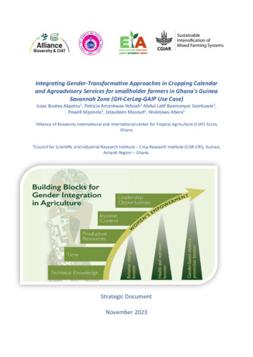 Integrating gender-transformative approaches in cropping calendar and agroadvisory services for smallholder farmers in Ghana's Guinea Savannah Zone (GH-CerLeg-GAIP Use Case)
