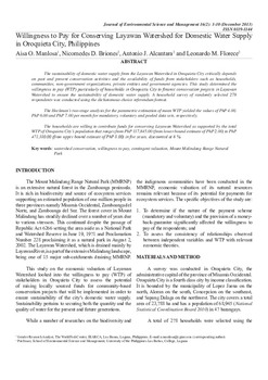 Willingness to pay for conserving Layawan watershed for domestic water supply in Oroquieta City, Philippines