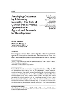 Amplifying outcomes by addressing inequality: The role of gender-transformative approaches in agricultural research for development
