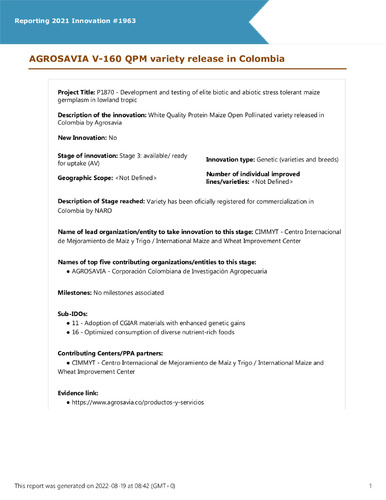 AGROSAVIA V-160 QPM variety release in Colombia