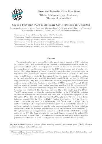 Carbon Footprint (CF) in Breeding Cattle Systems in Colombia