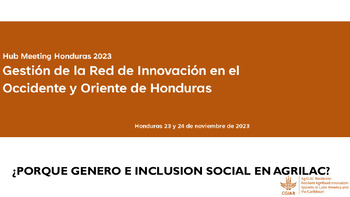 Hub meeting Honduras: Gestión de la red de innovación en el occidente y oriente de Honduras. ¿Porque genero e inclusion social en Agrilac?
