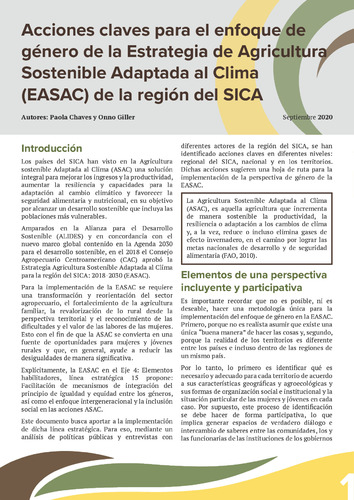 Acciones claves para el enfoque de género de la Estrategia de Agricultura Sostenible Adaptada al Clima (EASAC) de la región del SICA