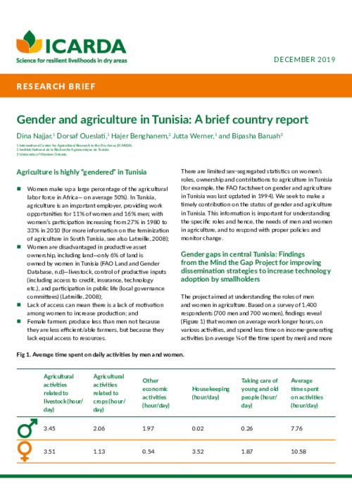 Gender and agriculture in Tunisia: A brief country report