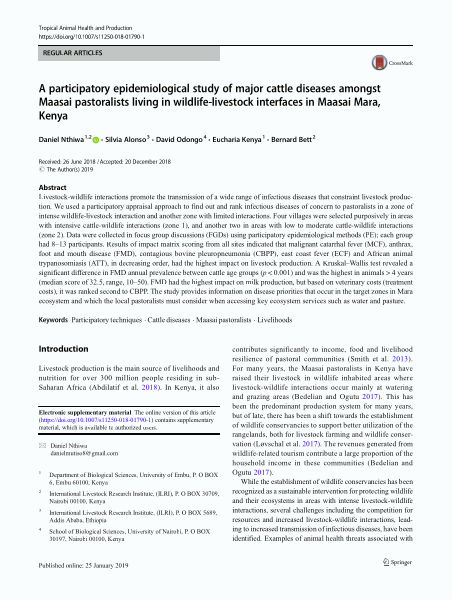 A participatory epidemiological study of major cattle diseases amongst Maasai pastoralists living in wildlife-livestock interfaces in Maasai Mara, Kenya